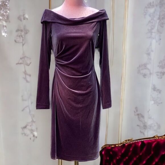 ELIZA J NWT WOMENS LIGHT PURPLE VELVET DRESS OFF THE SHOULDER SIZE 6 - Picture 1 of 8
